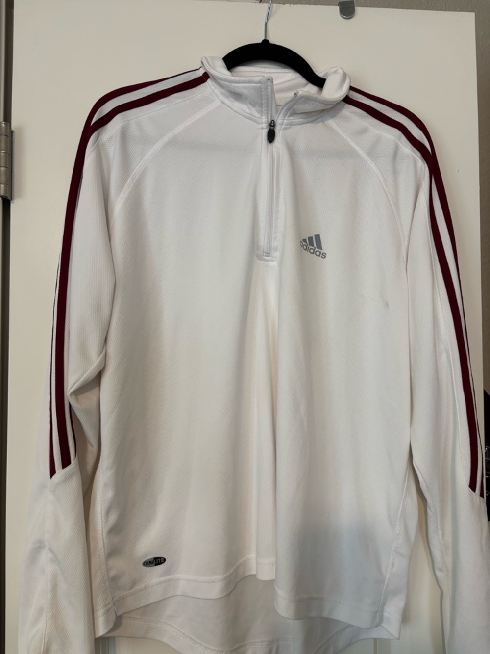 adidas White Zip-Up Pullover with Maroon Accent